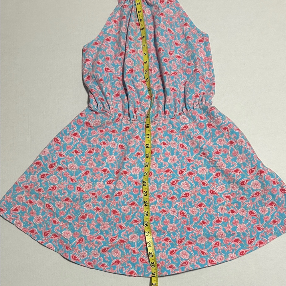 American Girl Floral Halter Dress Flamingos pattern Pink and Blue - Picture 5 of 9